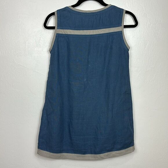 AB NAHLIK Linen Blue Sleeveless Round Neck Contrast Trim Shift Mini Dress Size S - Picture 3 of 7